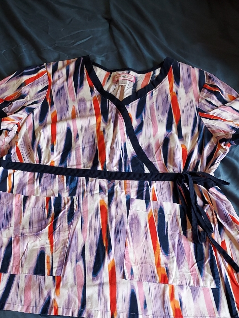 Colorful Stripe Print Wrap-Front Tunic with Tie